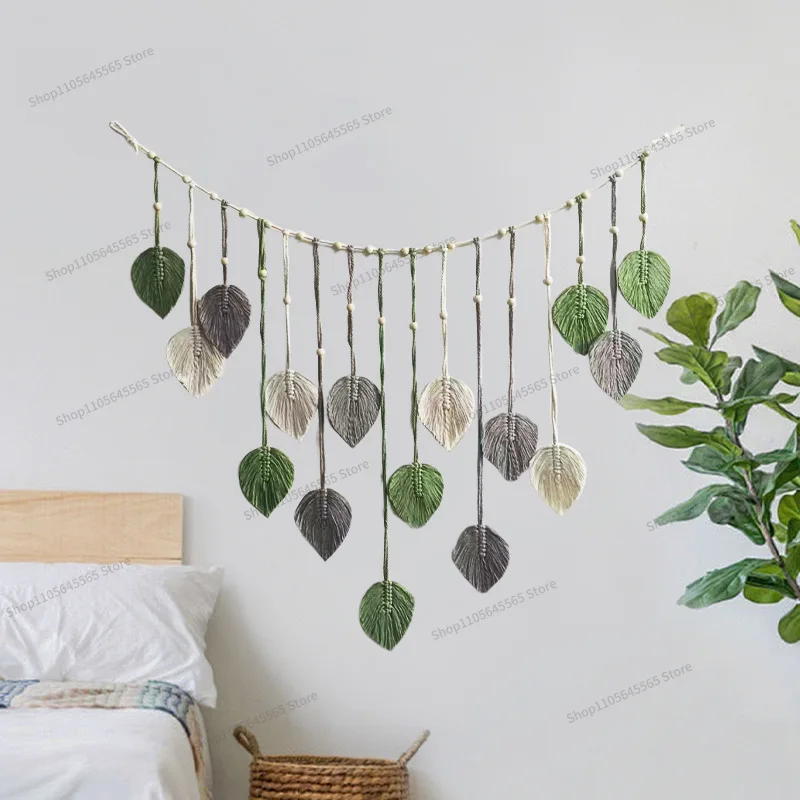 For Bohemian Hand Woven Leaf Tapestry Background Tassel Wall Hanging Photo Wall Decoration Pendant
