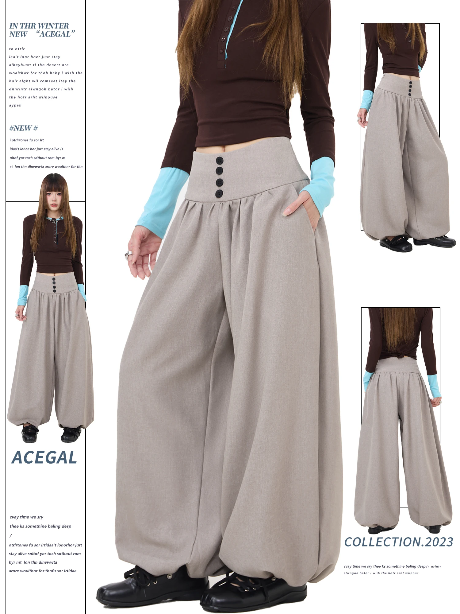 Comfortable High Waist Lazy Casual Pants Women's Button Design Loose Fit Straight Leg Cotton Polyester Blend Autumn New Arrival