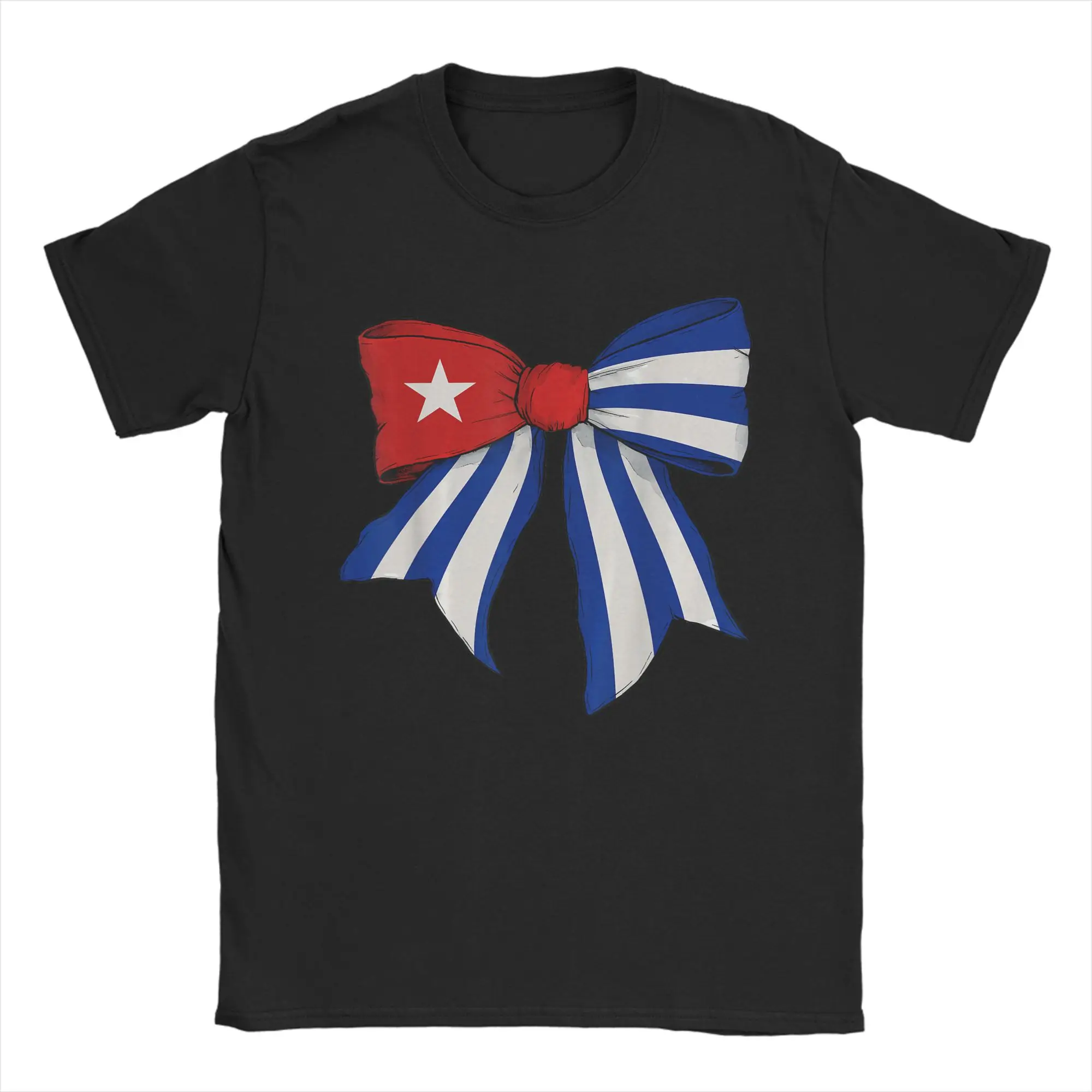 Novelty Cuba Cuban Pride Flag Girl Coquette Bow Ribbon Tshirts Round Neck Short Sleeve Clothing  100%Cotton Summer Clothes
