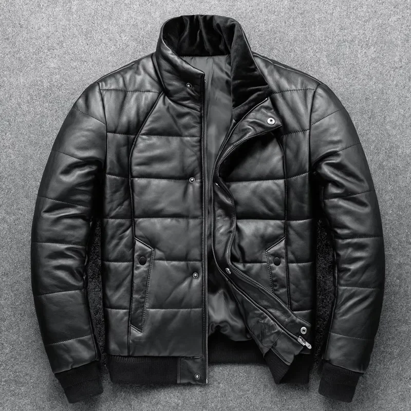 

Sheepskin Jacket Top Layer Down Cotton Winter Warm Coat Stand Collar Real Leather Men's Slim And Thickened Clothing