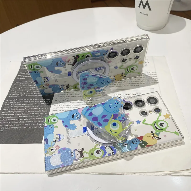 Disney-3Dモンスター大学ブラケットカバー、magsafe、ワイヤレス充電、s23、s24 ultra、s21、s22、s20 fe、note 10、20、かわいい