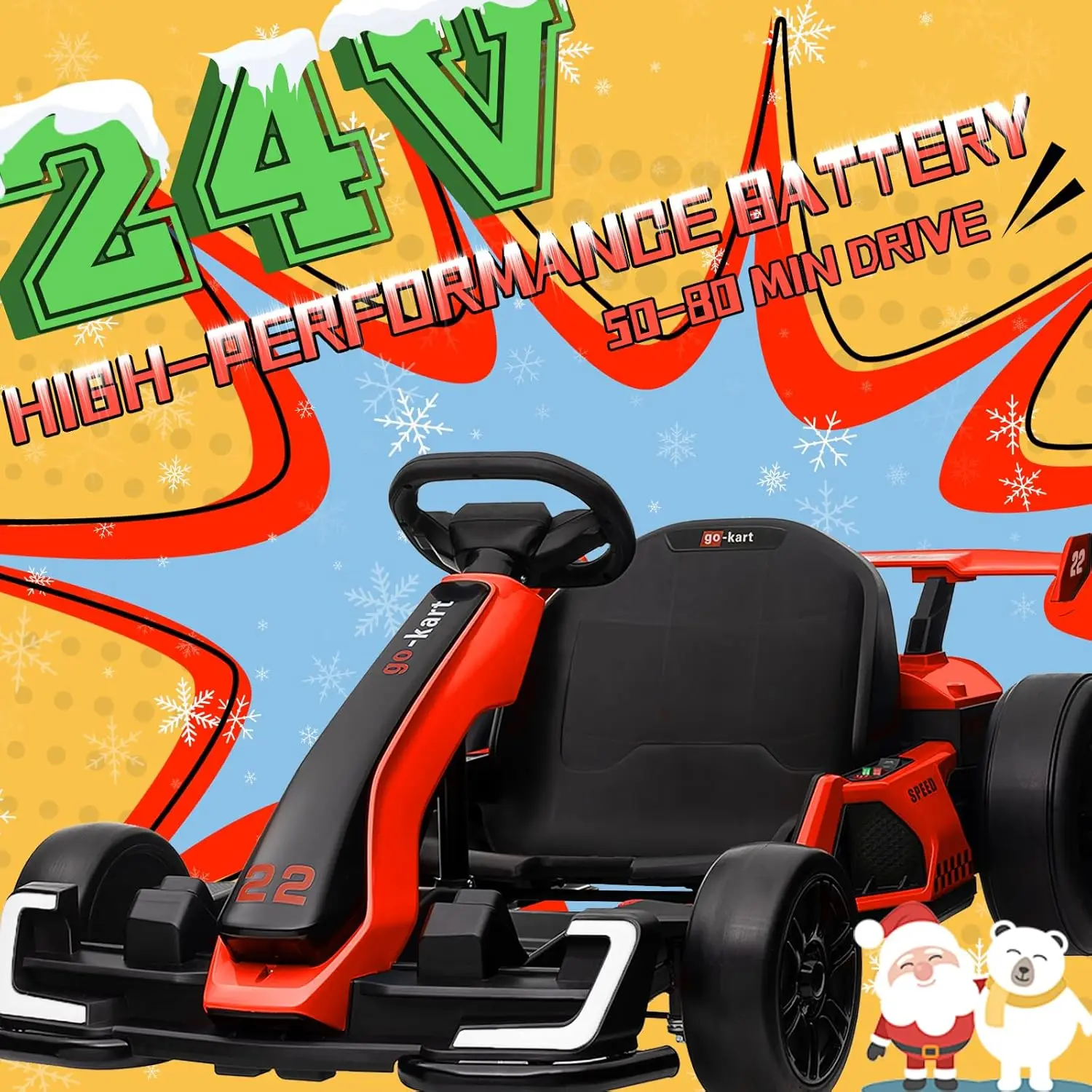 Electric Drift Kart Car with Adjustable Seat, 24V Outdoor Ride on Toy with 4 Speed Mode, Crazy Cart for Kids 6