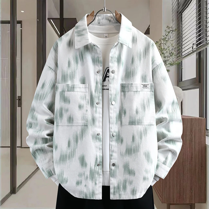 

Korean Loose Denim Casual Shirt for Men 2026 Spring Autumn Retro Social Shirt Jacket Street Wear Harajuku Hip-hop Shirt L-4XL