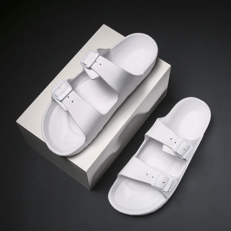 Men Women Double Buckle Strap Thick Soled Open Toe Slippers Lightweight EVA Slides Classics Non-Slip Indoor Outdoor Beach Sandal