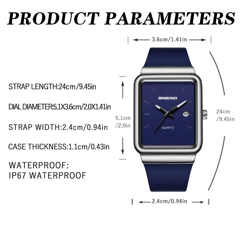 Men's Watches Fashion Simple Square Quartz Wristwatches Waterproof Silicone Strap Watch For Men Trend New Excellent Gift Choice