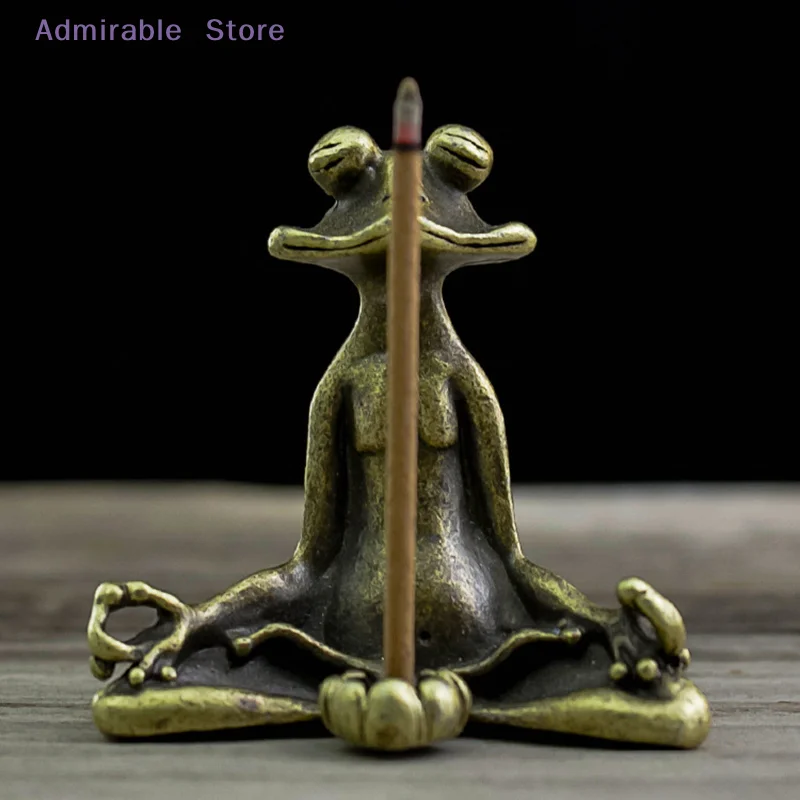 [W]1PC Retro Copperware Incense Socket Zen Frog Ornaments Solid Pure Copper Frog Tea Pet Incense Holder Ornaments