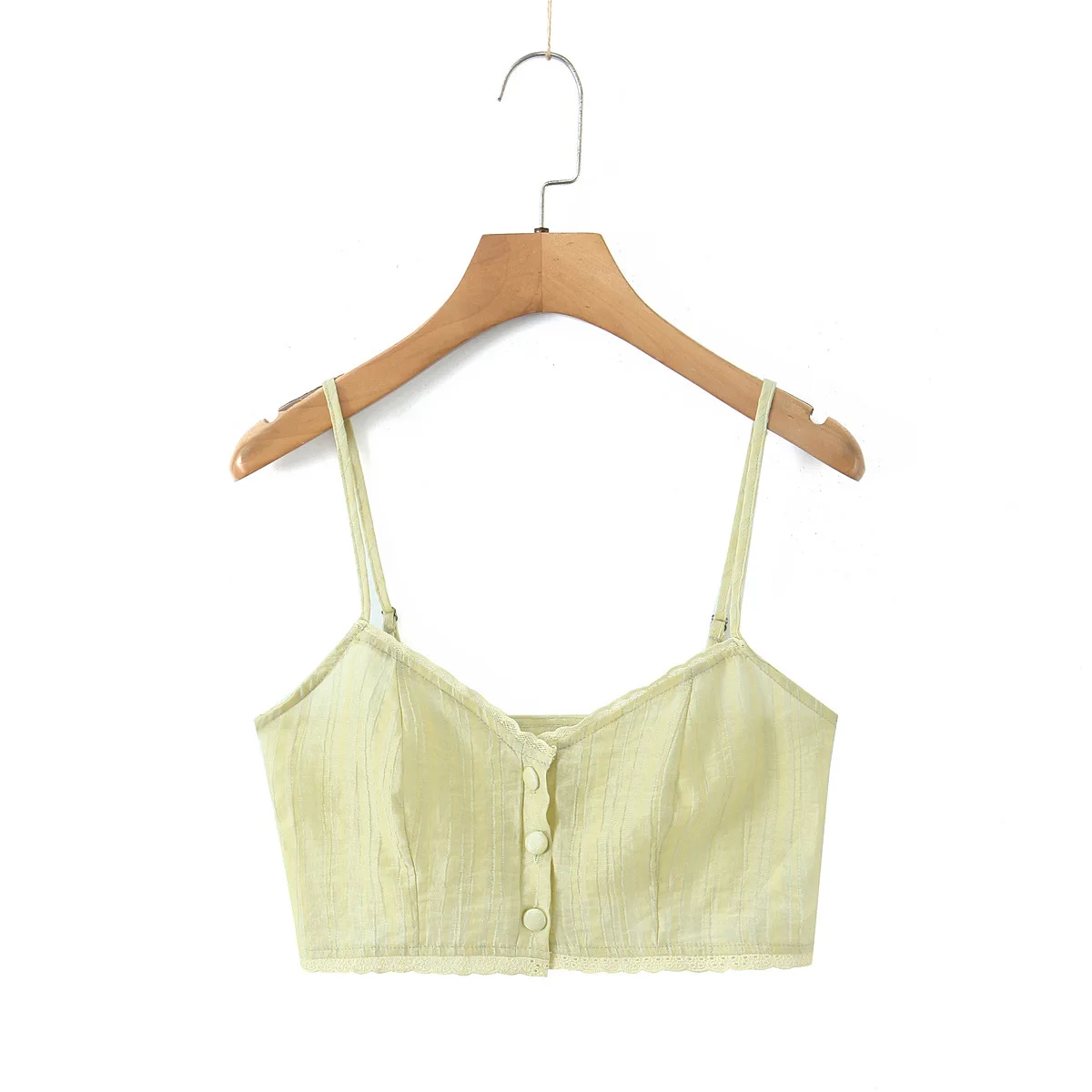 Slim Fit V-Neck Lace Trim Camisole Elegant Light Textured Delicate Lace Trim Front Button Detail For Women Stylish Summer J3AB
