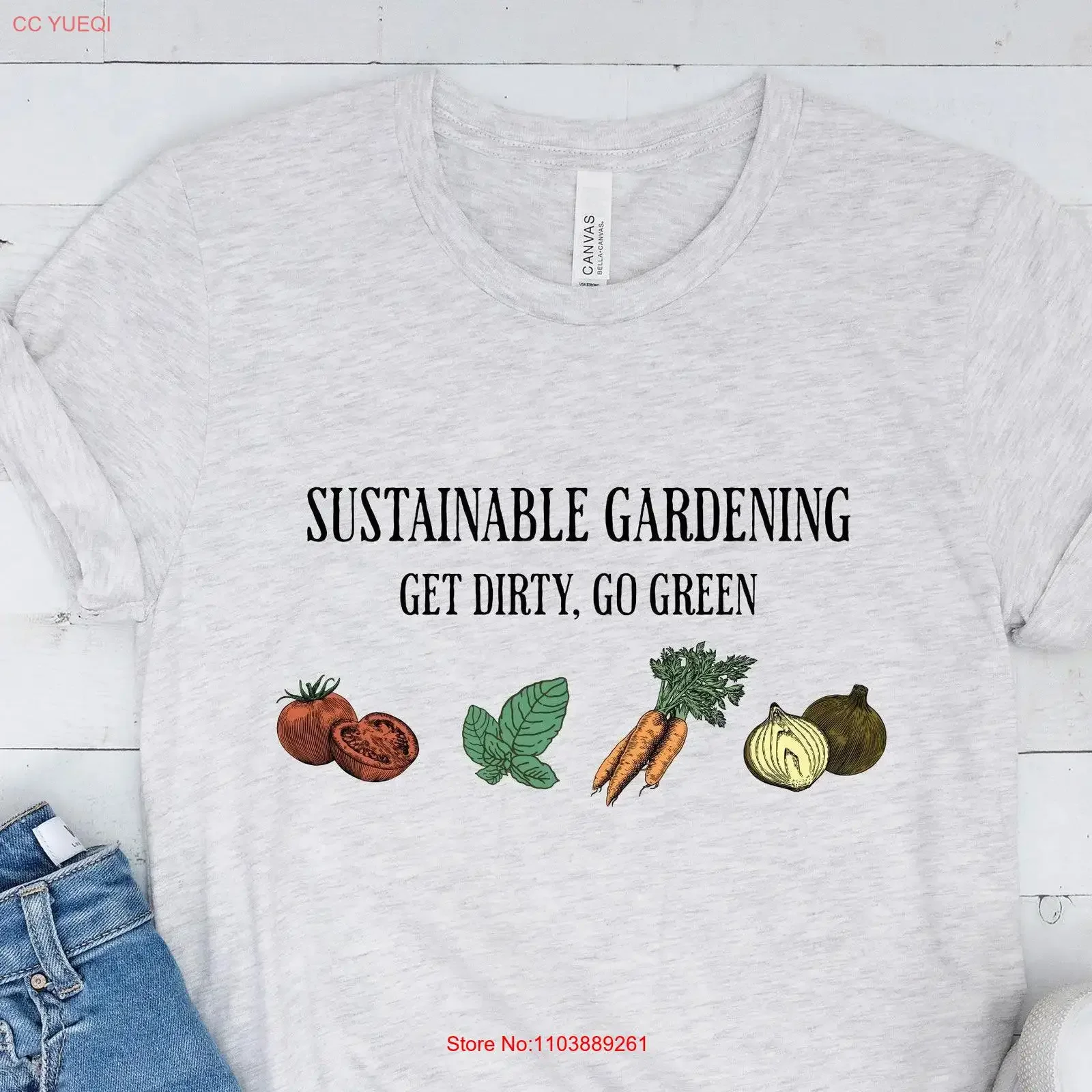 Camisa de jardinería sostenible Bio camiseta de jardín de verduras Regalo de jardinero Lady T Planting de alimentos Cultivo Ir verde vintage Lavado