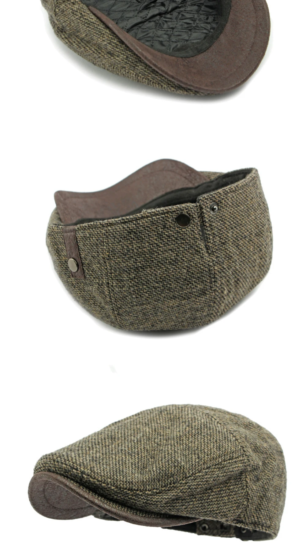HT4950 Berets Herbst Winter Wolle Hut Männer Frauen Künstler Maler Baskenmütze Hut Eingestellt Ivy Flache Kappe Männlich Weiblich Fleece Gefüttert Baskenmütze Kappe – Detail 13