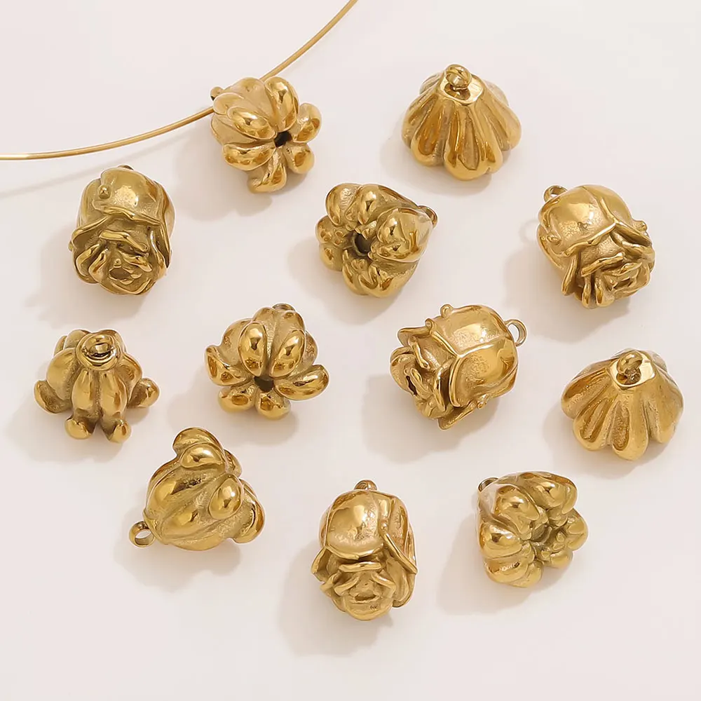 

3PCS Gold-Plated Rose Stainless Steel Charms DIY Jewelry Accessories Connectors For Women's Earring Necklace Bracelets Wholesale