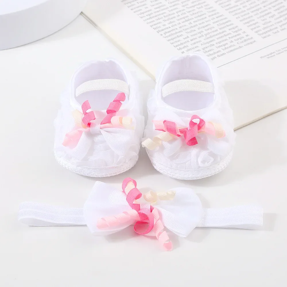 

Spring Summer Newborn Baby Girl Shoes + Hairband Bowknot Flower First Walker Toddler Baby Shoes for Girl Photography Shoes