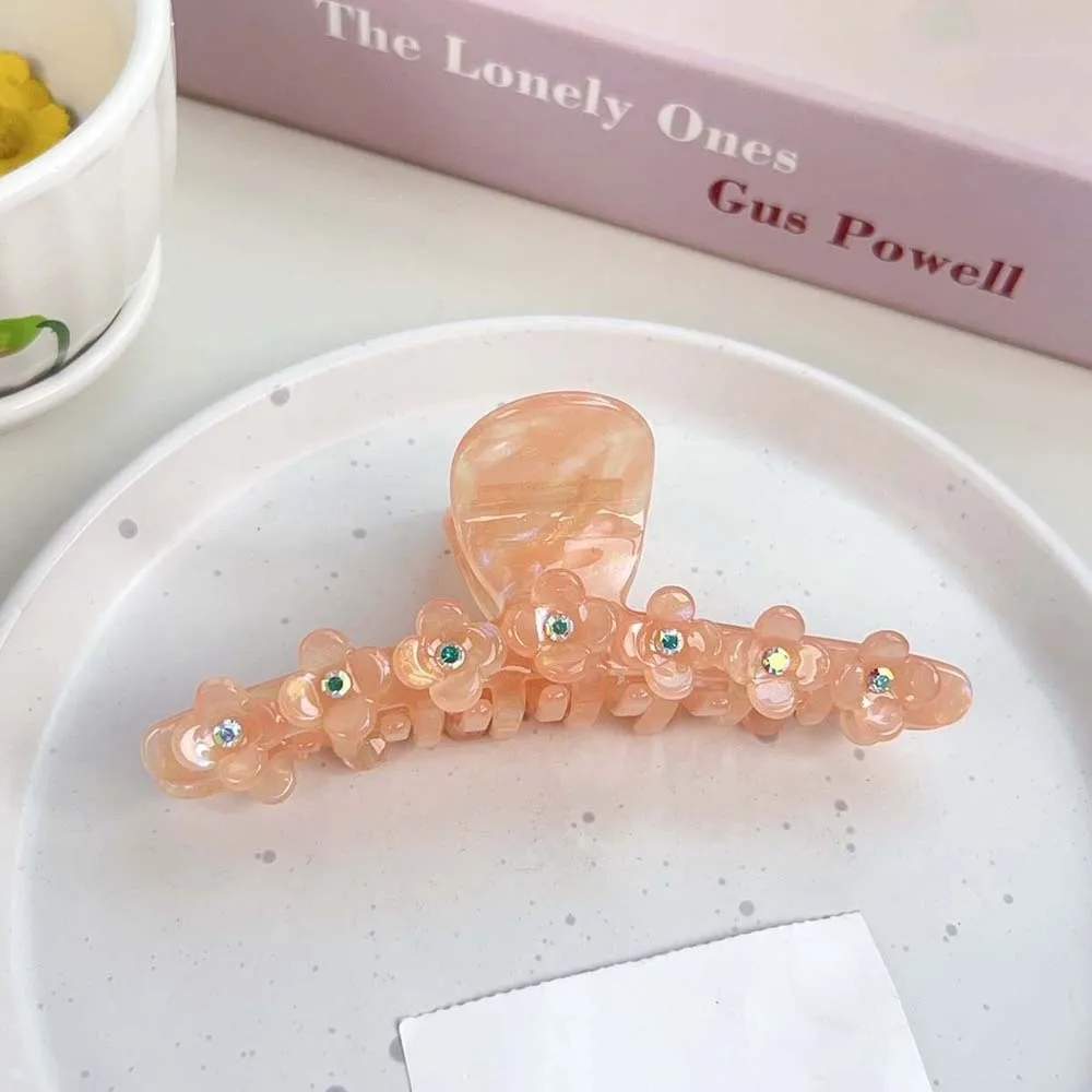 

Элегантный цветок для волос, корейский стиль, градиент цвета, прямая линия, зажим в форме акулы, заколки для волос со стразами, уксусная кислота, коготь для волос