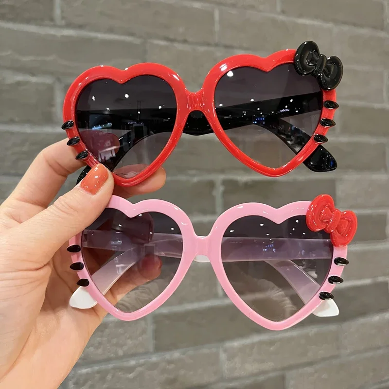 Hello Kitty Heart Sunglasses Sanrio Kawaii Cute Bowknot Glasses Girls UV Protection Sunglas for Kids Catoon Fashion Toys Gift