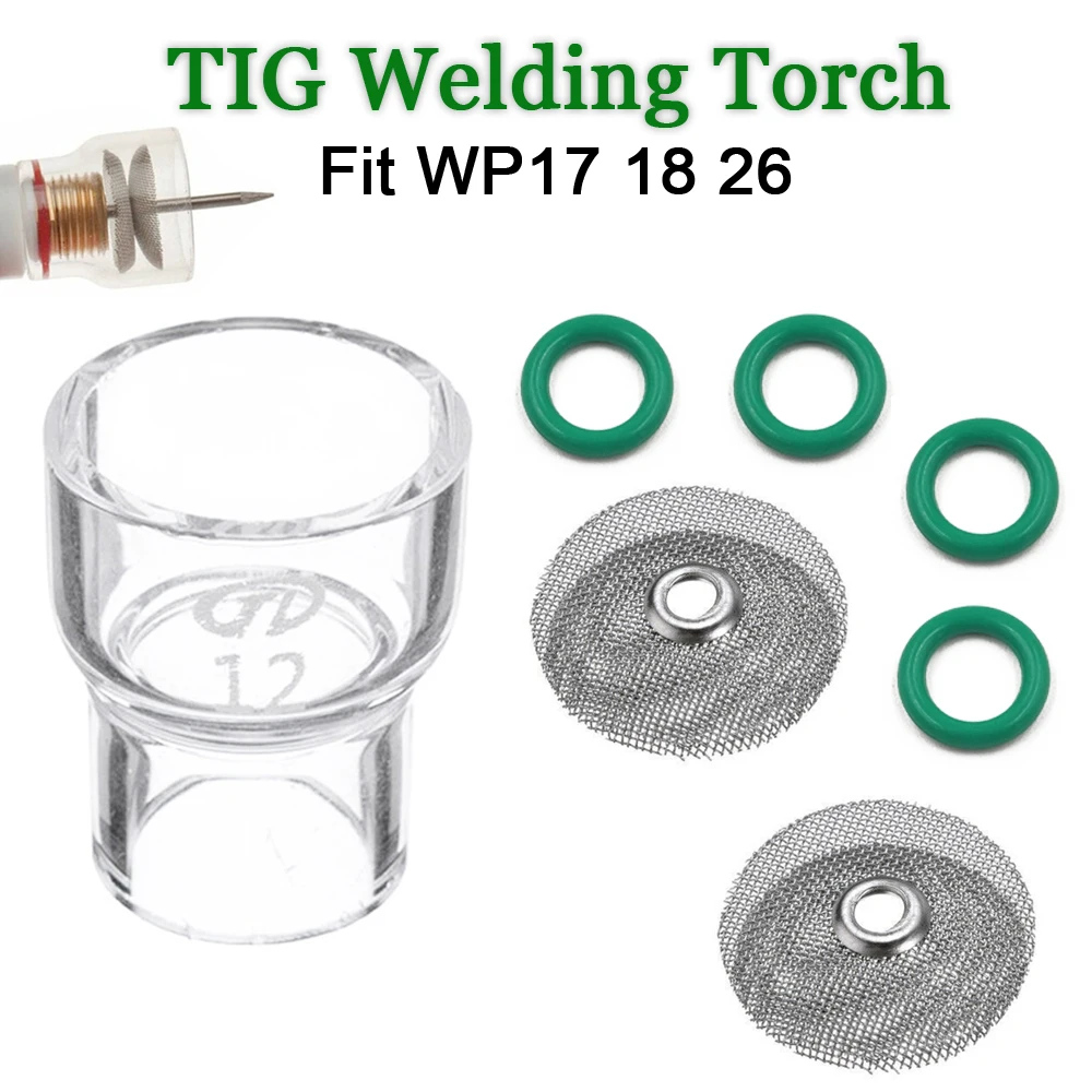TIG 용접 소모품 #12 파이렉스 유리 컵 스테인레스 스틸 필터 O-링, WP17, 18, 26, 9, 20/25 TIG 용접 액세서리, 7 개