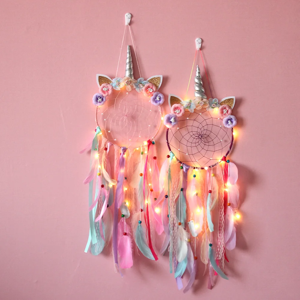 

New Unicorn Dreamcatcher Wall Hanging - Silver Horn Fairy Decor for Girls Room, Magical Bohemian Bedroom Ornament