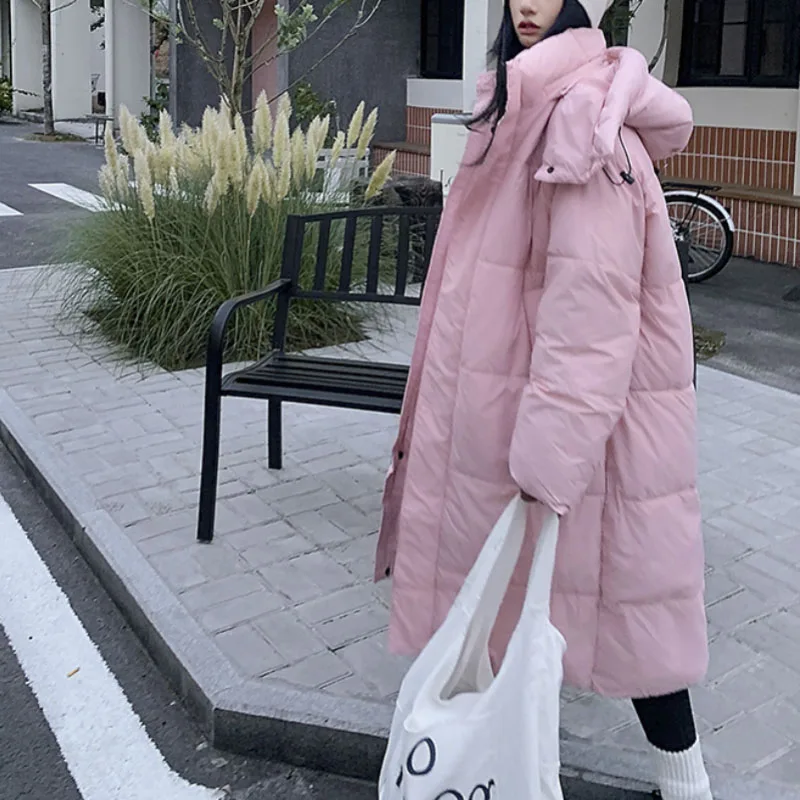 

Pink Loose Jackets Woman Sweet Street Fashion Cute Solid Color Medium Long Aesthetic Women's Warm Down Coat