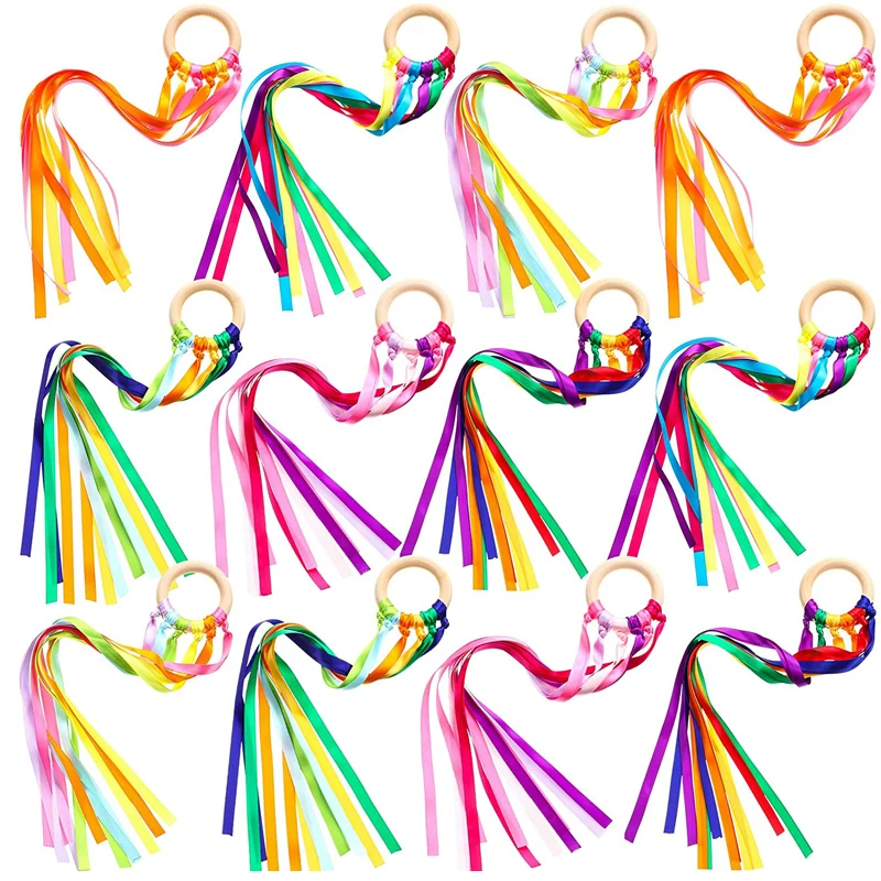 12PCS/6PCS Creative Hand Ribbon Kite For Kids Rainbow Rhythmic Gymnastics Ribbon Montessori Sensory Toys Birthday Party Favors
