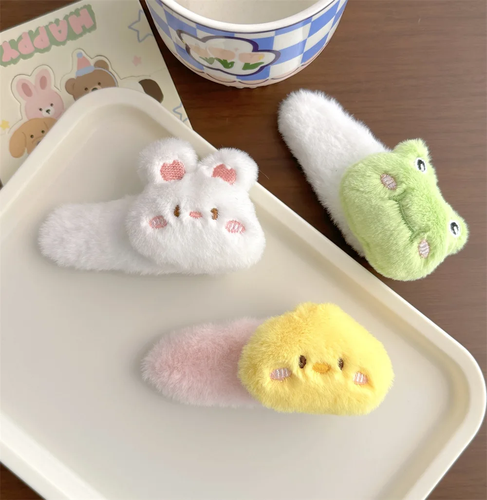 

Faux Fur BB Clip Cute Cartoon Animal Design Ins Style Non-Slip Hair Clip for Girls Autumn Daily Use