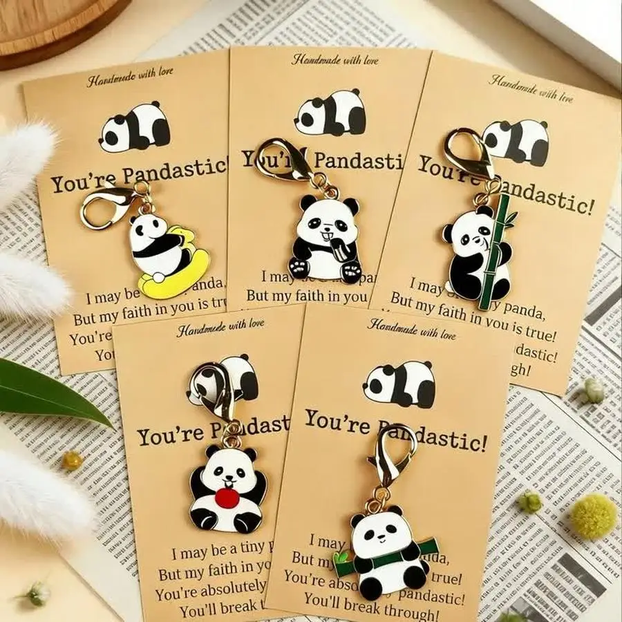 1/5/10/20/50/100pcs Cute Panda Keychain Set, Compact And Portable, Comes With 