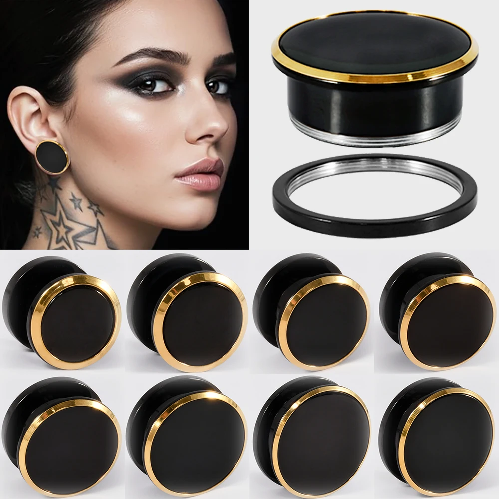 1PC Stainles Steel Screw Black Flat Ear Gauges Double Color Ear Tunnel Plugs Expanders Earrings Plugs Piercing Jewelry