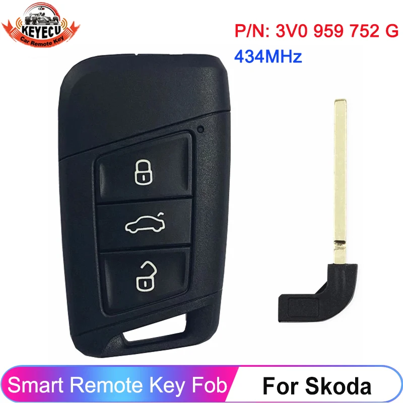 

KEYECU OEM оригинальный 3 кнопки P/N: 3V0 959 752 G 434 МГц для Skoda Superb Facelift Karoq Keyless Entry Smart Key Remote