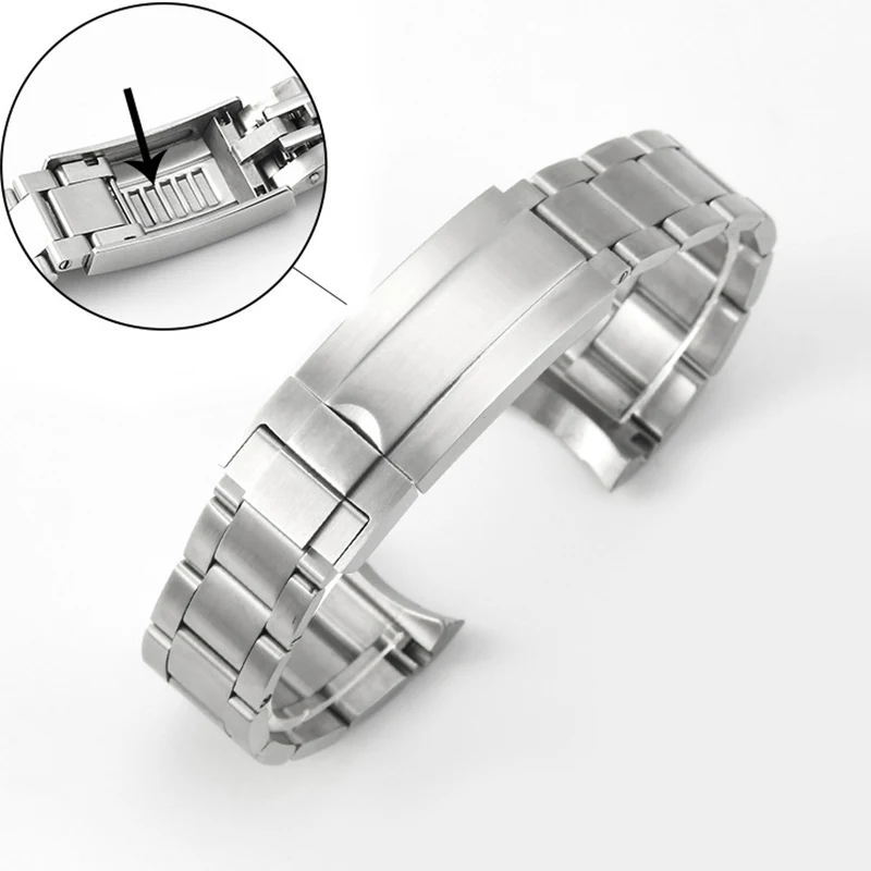 

20mm 21mm Stainless Steel Watch Strap With Folding Deployment Buckle Solid Curved End Strap Fit For Submariner Watch Bracelet