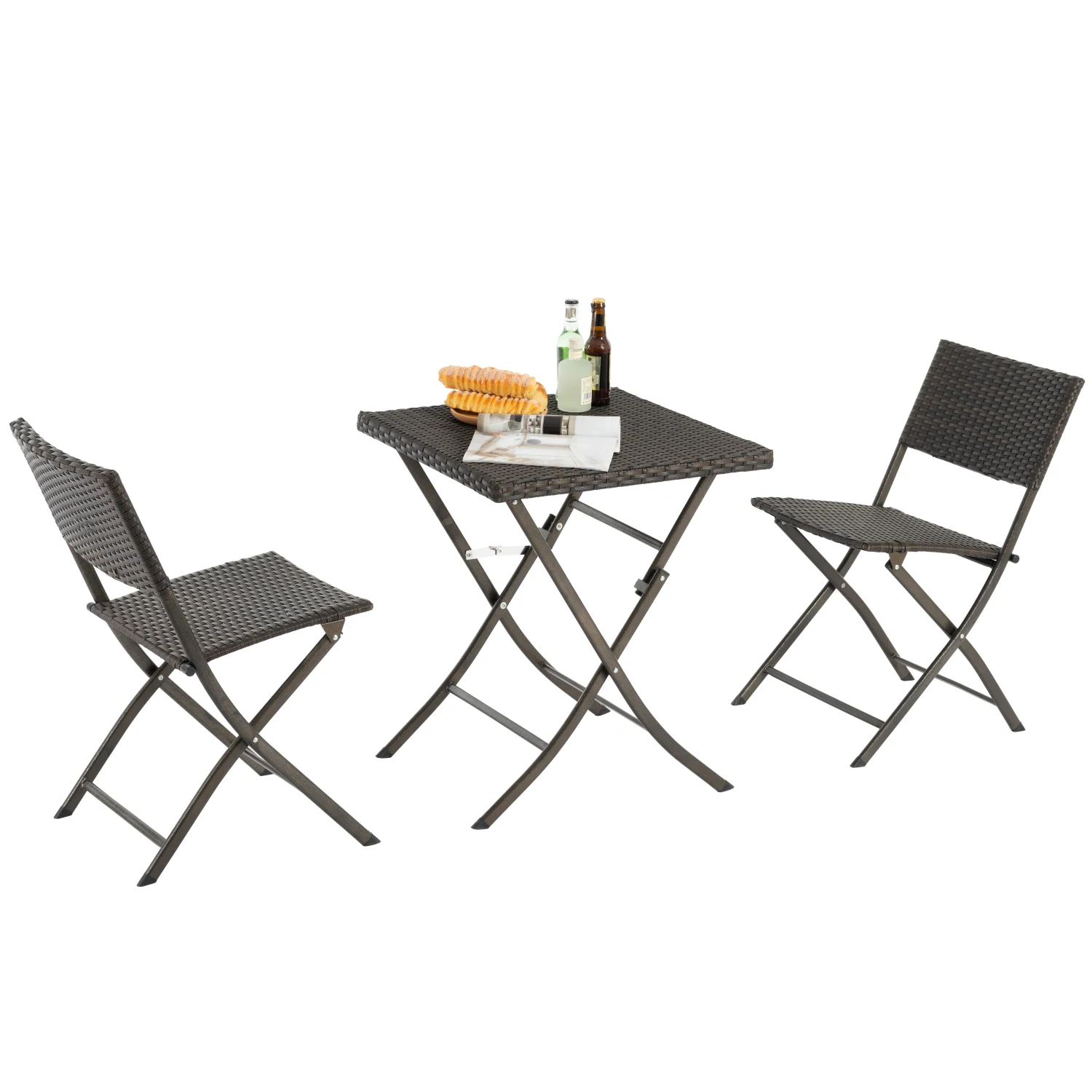 

Rattan Patio Bistro Set, 3 Piece Foldable Outdoor Patio Furniture Sets, with Folding Table and Two Chairs, for Garden, Backyard,