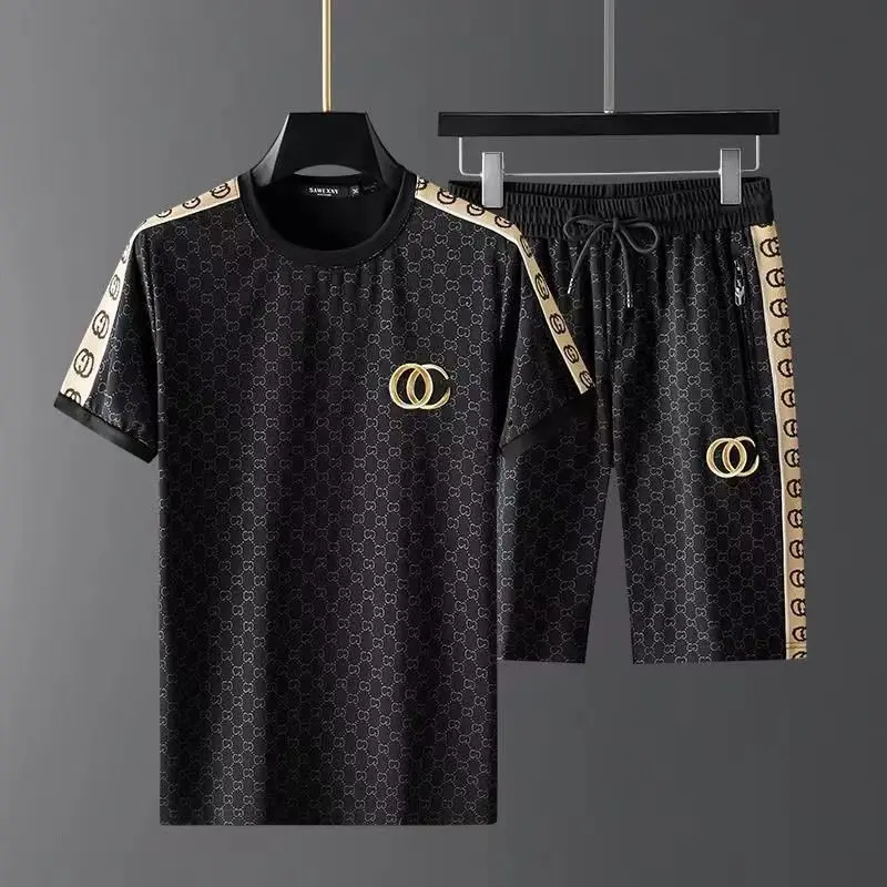 2024 new shorts set men's embroidery handsome casual sports summer men's ice silk two-piece set