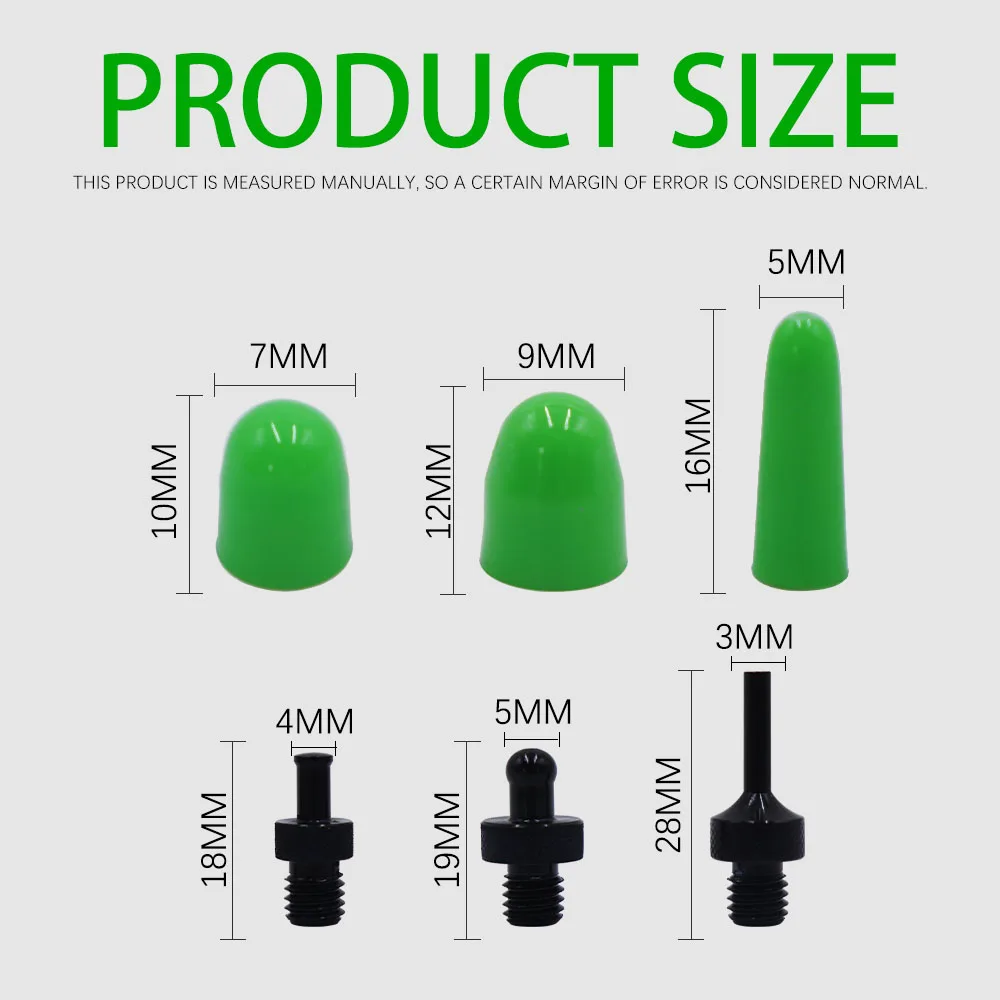 3 Sizes PDR Dent Repair Tap Heads Green TPU Soft Knock Tips with Aluminum Studs for Auto Body Hail Dent Removal 2