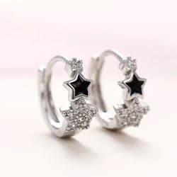 Huitan Silver Color Stars Hoop Earrings with CZ for Women Daily Wear Exquisite Ear Accessories Teen Gift Trendy Jewelry New Item