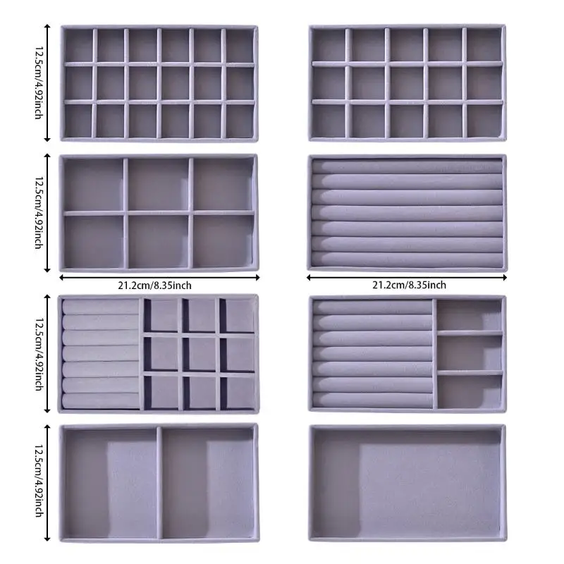 Flocking Jewelry Box & Tray Set Dustproof Non-Slip 4/6/8Pcs Available for Home Vanity Travel Jewelry Organization Gift