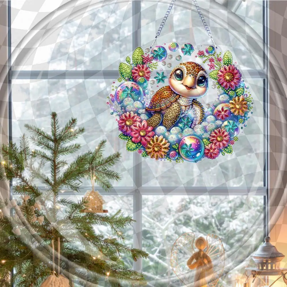 

PET Double Sided Special Shaped Flower Animal Rhinestone Diamond Art Window Pendants Diamond Painting Hanging Decor for Adults
