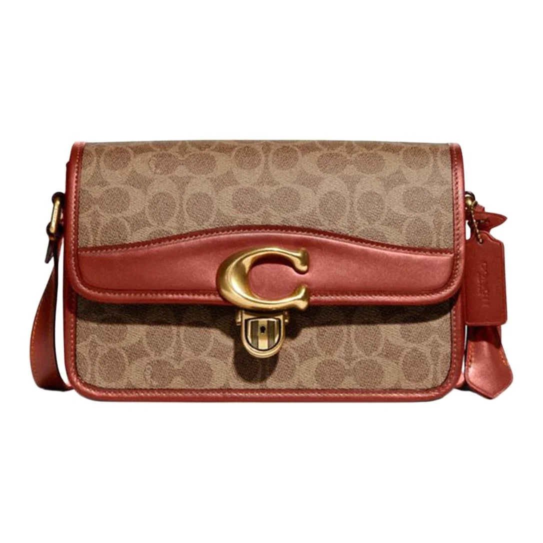 COACH Studio Canvas With Leather Shoulder Bag, Crossbody Bag Large Women's Brown & Red C6639-B4NQ4