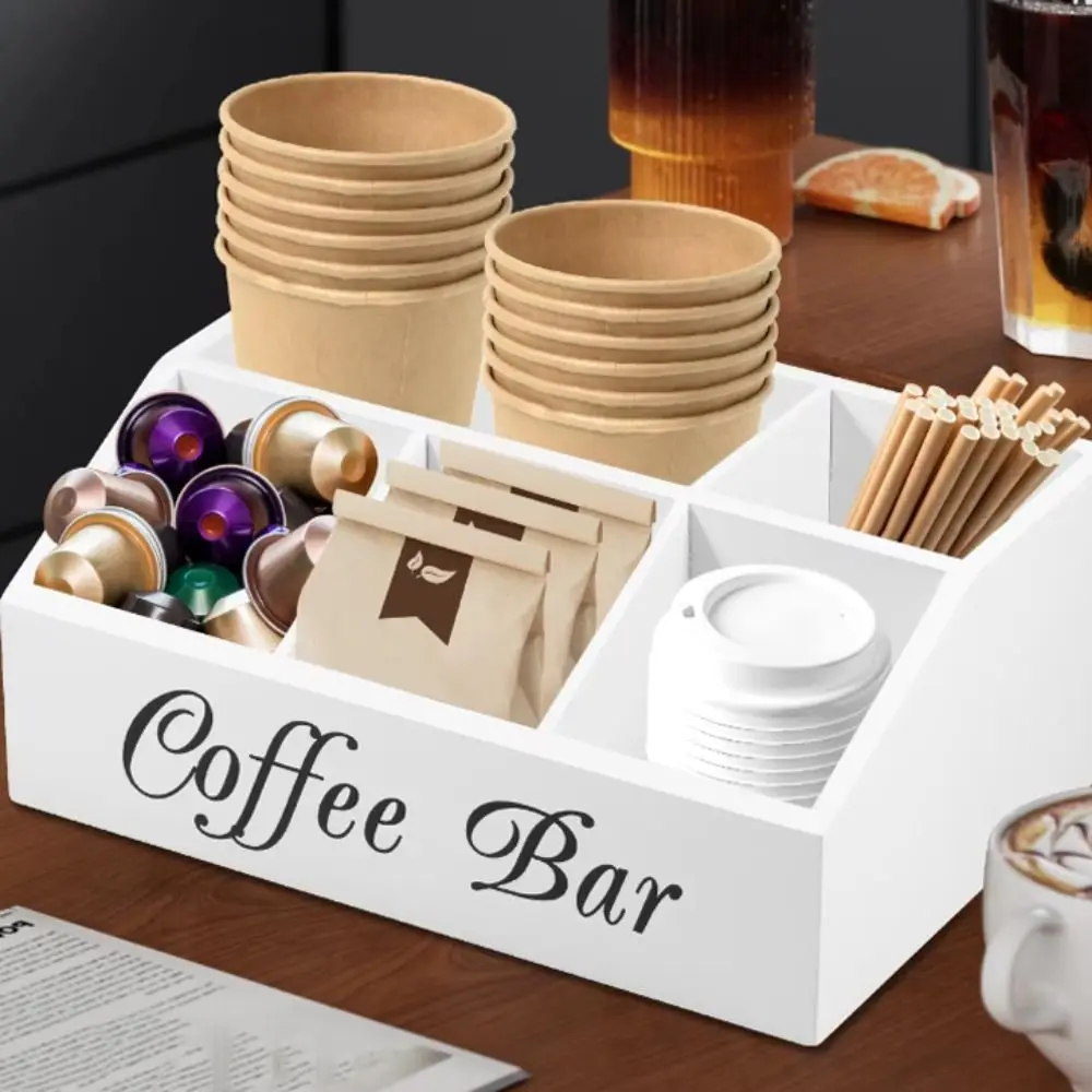 Pratico organizer da bancone in legno per bar da caffè, scatola portaoggetti rustica multiscomparto per caffè, durevole, per bustine di tè, cestino per caffè