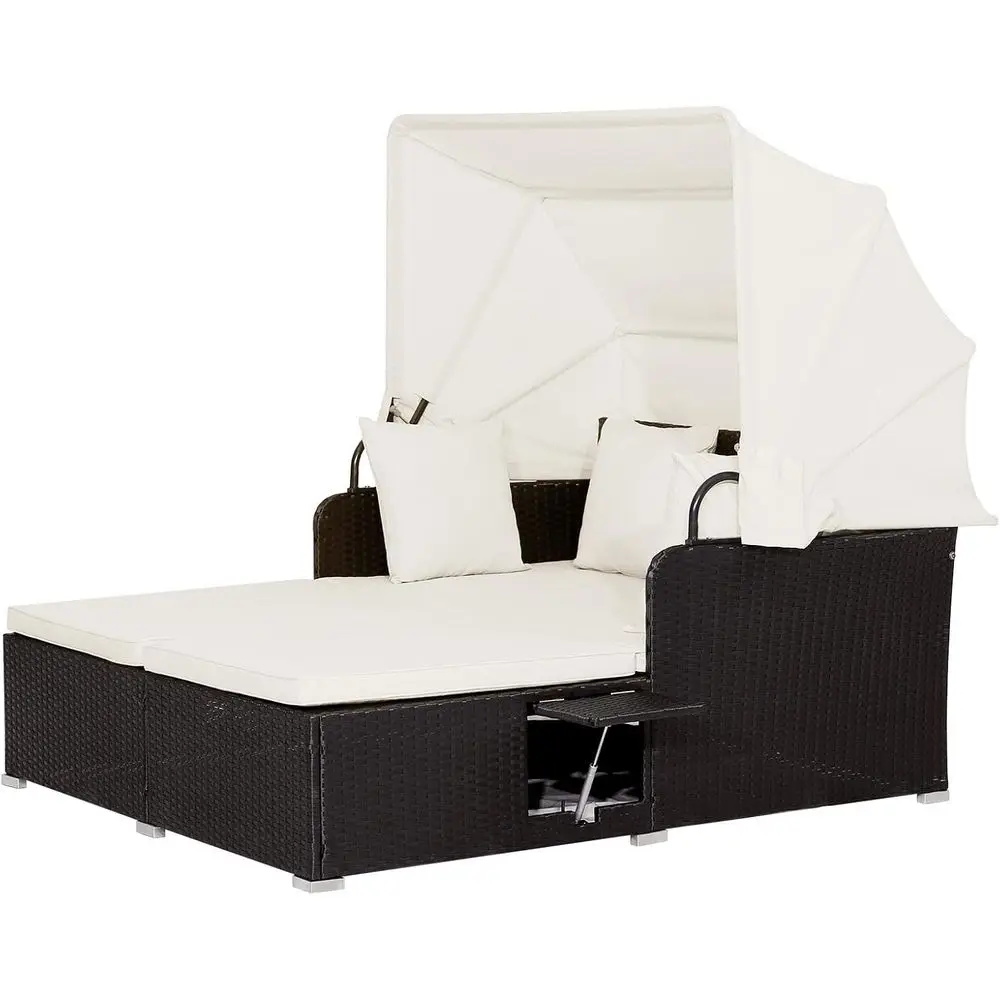 

Уличная кушетка с выдвижным навесом, плетеная кабина с двумя боковыми столиками и мягкими подушками, шезлонг из полиэтиленового ротанга ручной работы, патио