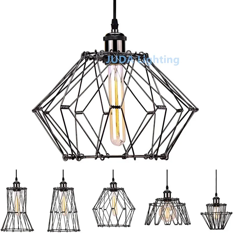 E27 Edison Wire Cage Pendant Light Industrial Vintage Chandelier Adjustable Shape Metal Hanging Light Guard Cage Ceiling Lights