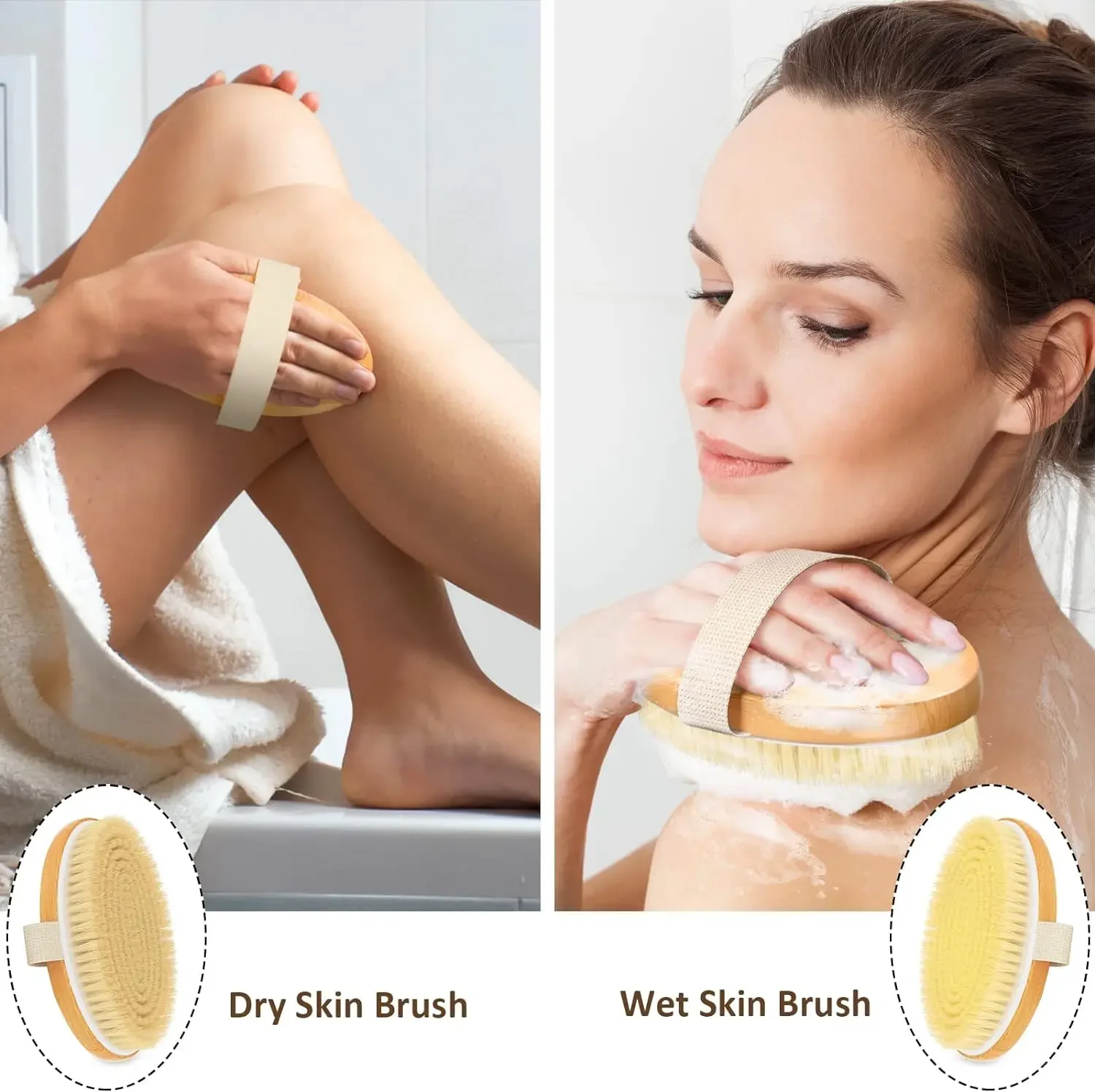 Handheld portable shower brush Natural Wooden Wet Dry Skin Body Bristle Brush Soft SPA Brush Bath Massager