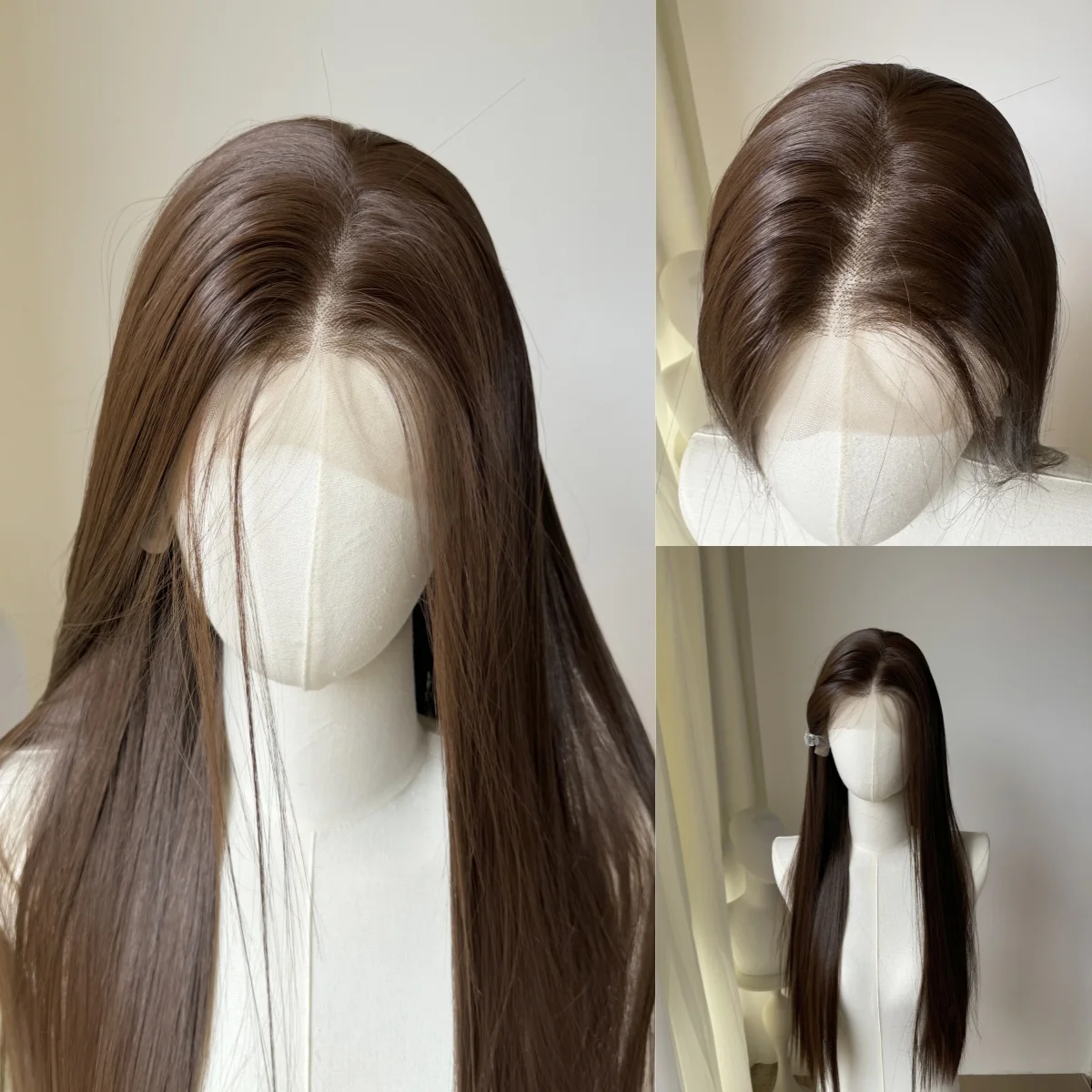 SNQP Braune Perücke, 13 x 4 Lace-Front-Perücke für Frauen, langes glattes Haar, hochwertige hitzebeständige synthetische Perücken für den täglichen Gebrauch, Cosplay 가 6