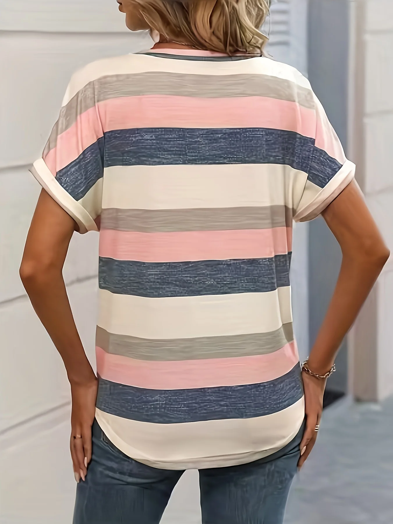 Summer new striped shirt V collar simple all-match