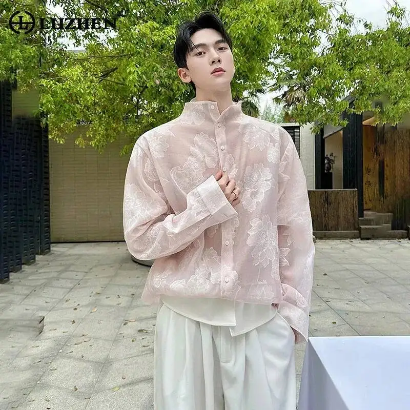 

LUZHEN 2026 New Embroidery Floral Pattern High Quality Gauze Long Sleeve Shirt Men's Elegant Temperament Casual Male Tops JY6849
