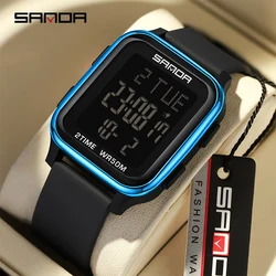 SANDA Square Electronic Watch Men Fashion Trend Multi functional Countdown Alarm Clock Single Display Men's LED Digital Watches