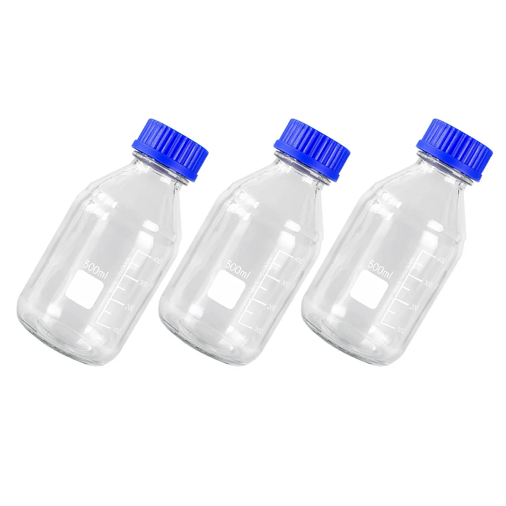 Bottiglie di reagente da 3 pezzi Bottiglia chimica in vetro Resistenza 500ml Contenitore sigillante per campioni da laboratorio Bottiglia campione in vetro