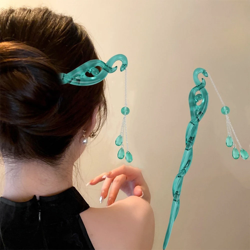 

Resin Tassel Hair Sticks Fashion Hairpins Green Acetic Acid Twisted Headwear Chinese Style Hair Accessories for Women Girls