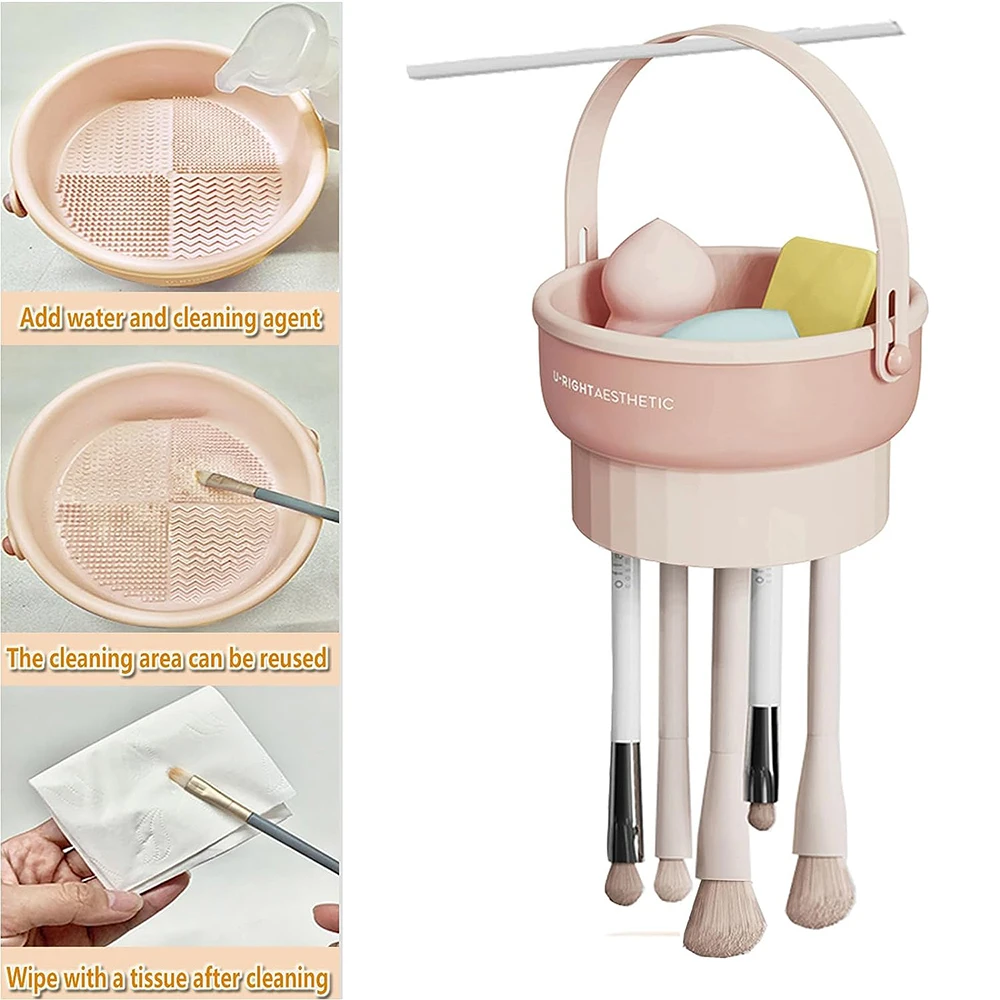 Tappetino per la pulizia dei pennelli per il trucco 2 in 1 supporto per ciotola detergente strumento di lavaggio portatile con funzione di asciugatura Pad in Silicone
