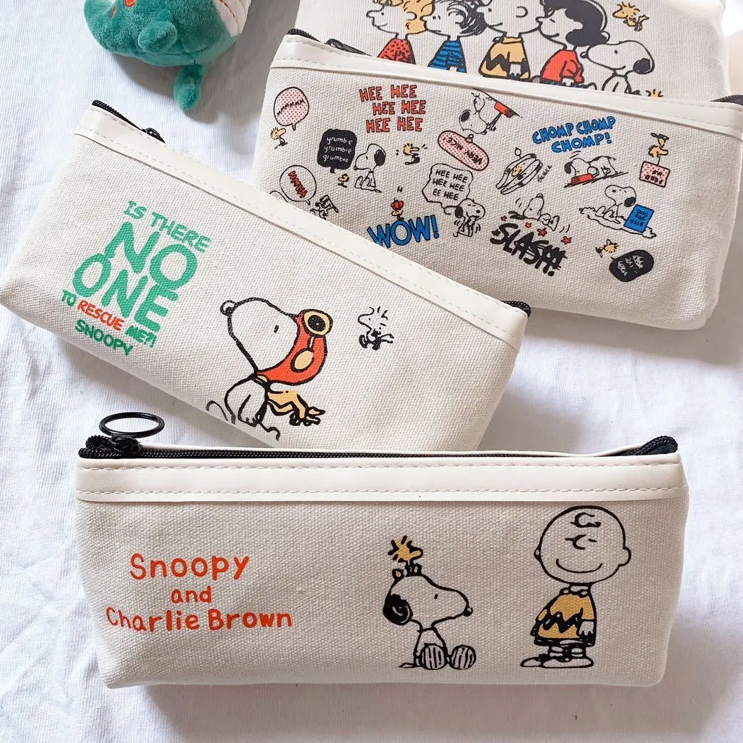 Snoopy Canvas Pencil Bag Cute Korean Version Ins Girly Heart Student Cartoon Charlie Junior High School Student Stationery Bag