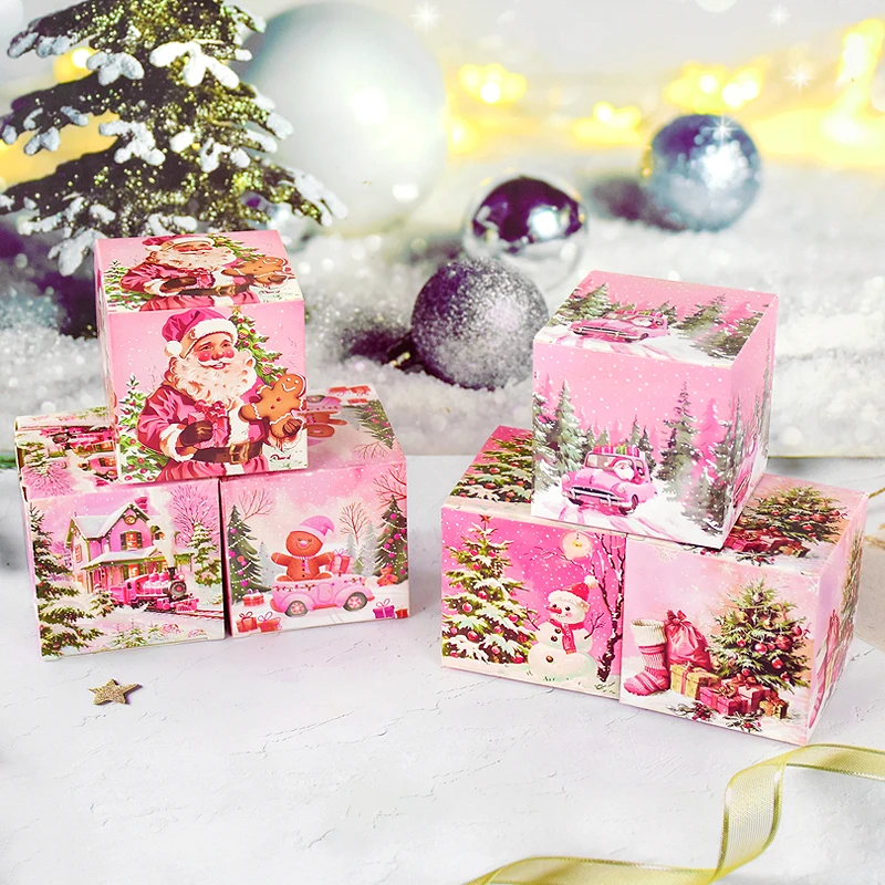 

Pink Christmas Box Christmas Tree Santa Socks DIY Paper Craft Christmas Home Party Decoration Snack Biscuit Box Candy Packaging