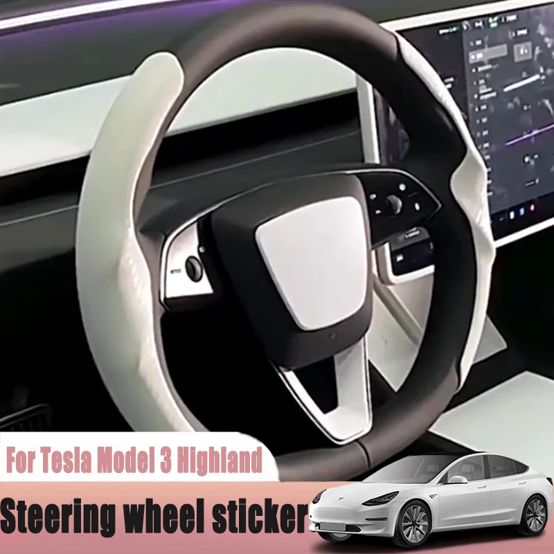 

For Tesla Model 3 Highland Steering Wheel Cover Set White Interior Stickers for New Model3 Car Decoration Interior Accessories