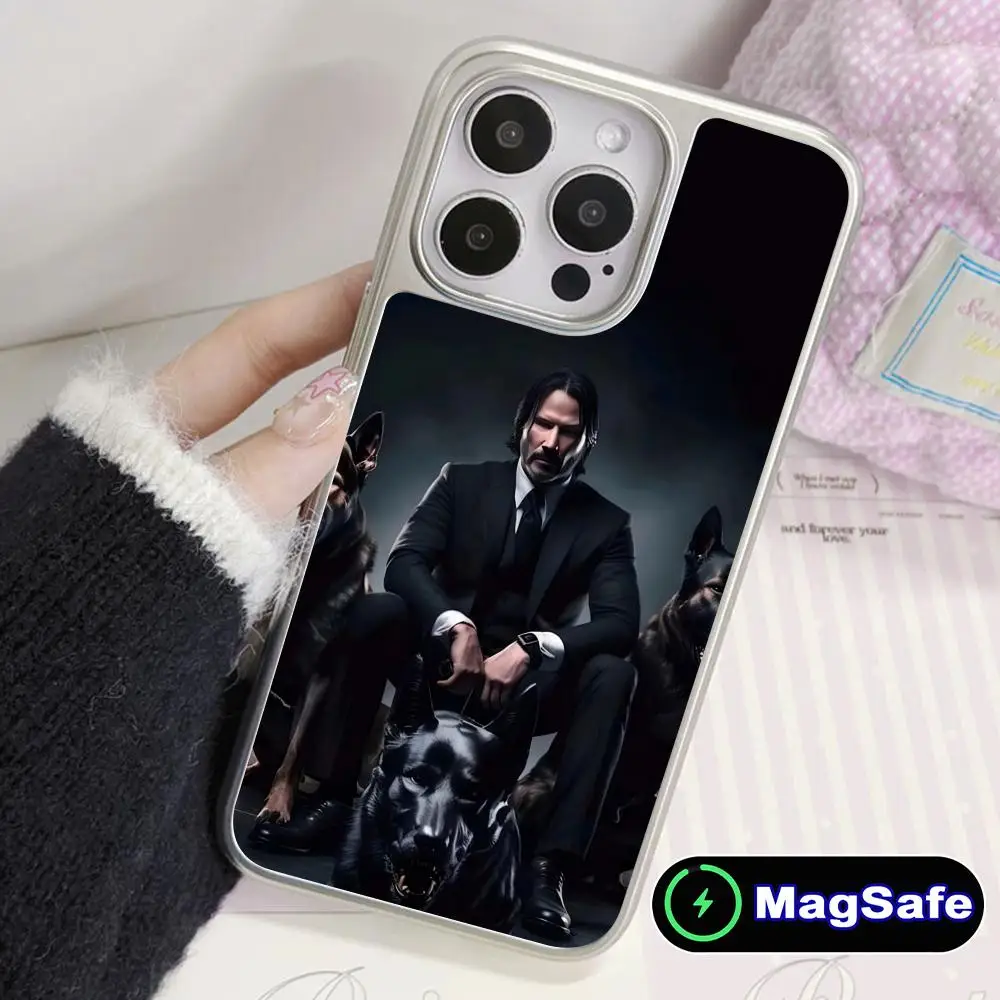 

Чехол для телефона John Wick Dog для iPhone 17 16 15 14 13 12 11 Air Pro Max Plus Magsafe, серебристое покрытие, красочный, красивый