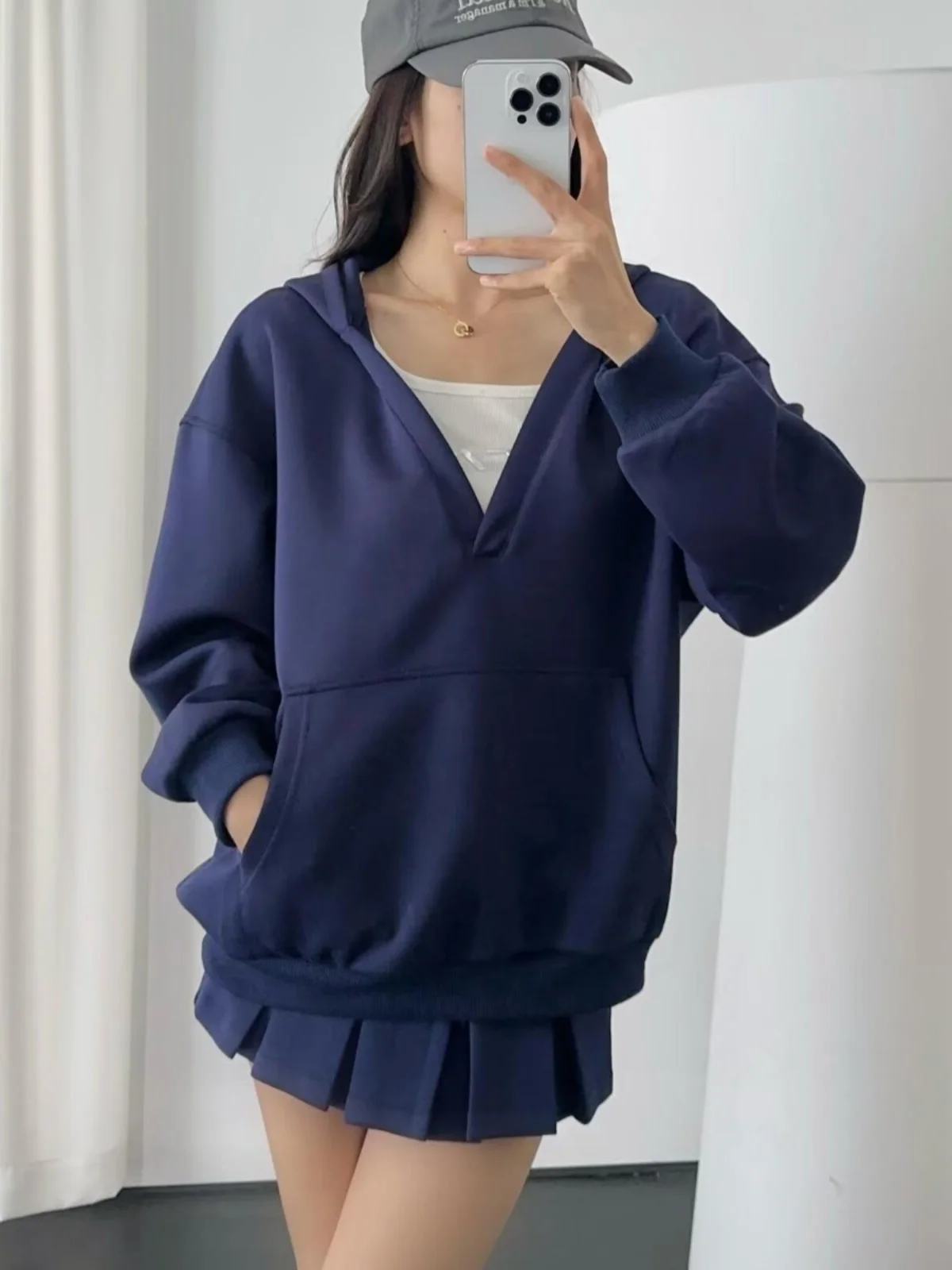 Lifesle ヴィンテージ V カラー ロング Sve パーカー Jaet レディース ハイウエスト イリュージョン スリミング アンチブレスト露出防止スカートセット