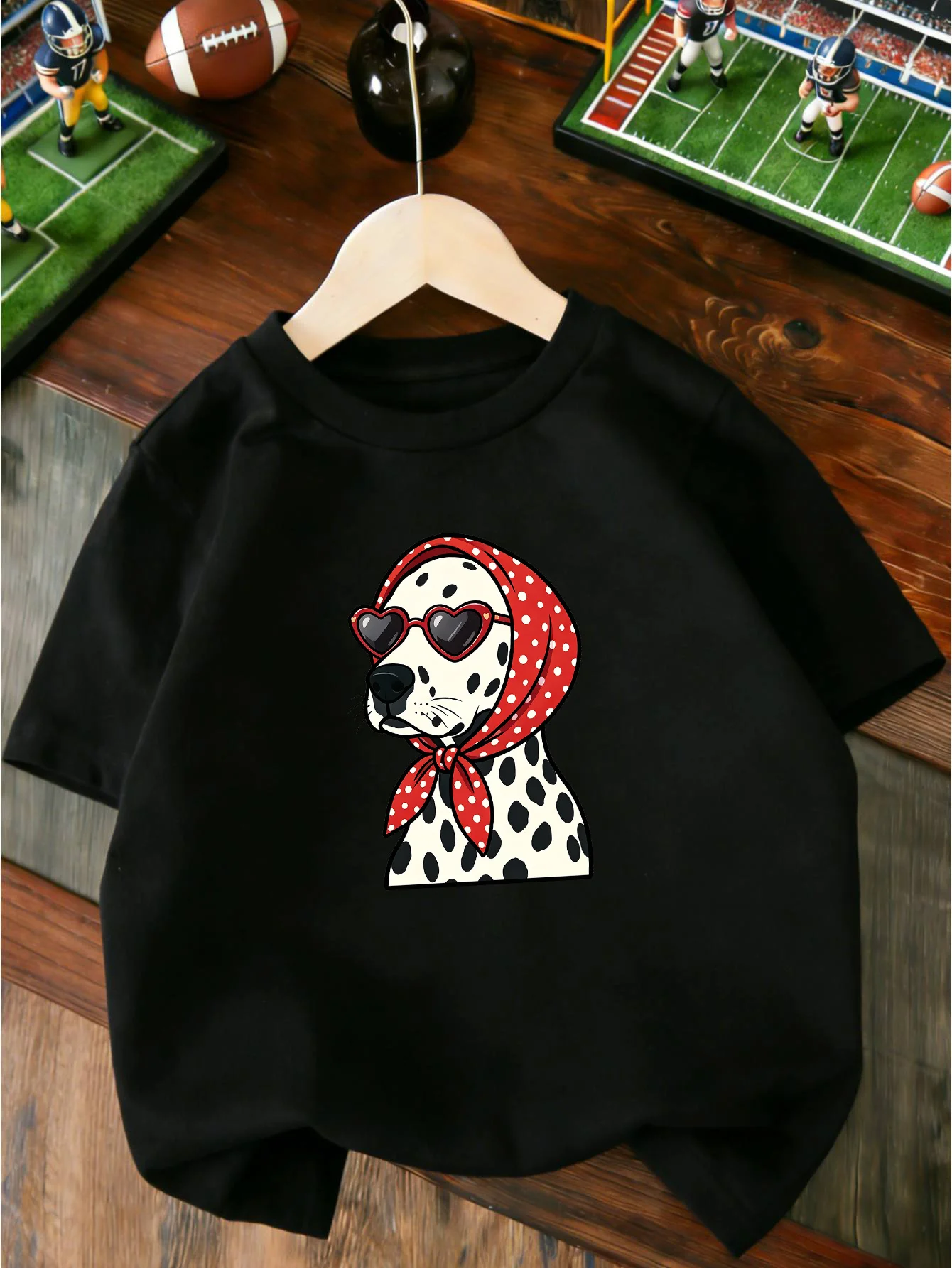 Cute Dalmatian Dog Red Bandana Sunglasses Graphic Family Matching T Shirt Boys Girls Short Sleeve Summer Crew Neck Casual Tops
